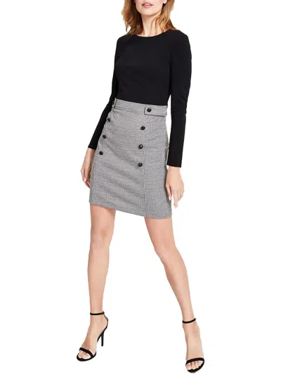 Dkny Womens Houndstooth Sheath Mini Dress In Black