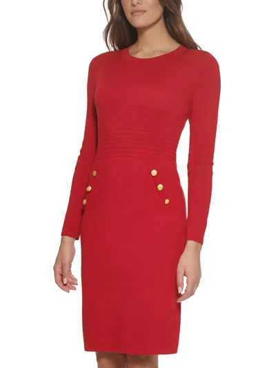 Dkny Womens Knee Length Embellished Sheath Dress In Red