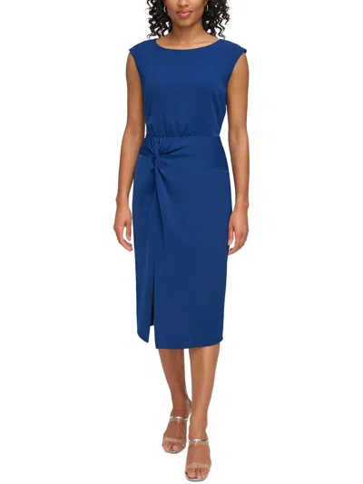 Dkny Womens Knot-front Polyester Sheath Dress In Coastal Blue