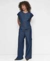 Dkny Womens Textured Top Lightweight Wide Leg Jeans
