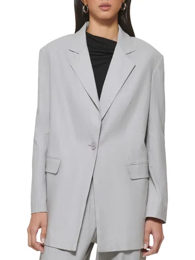 Dkny Womens Linen Business Two-button Blazer In Grey