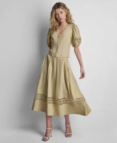 Dkny Womens Linen Lace Blouse Skirt In Sand
