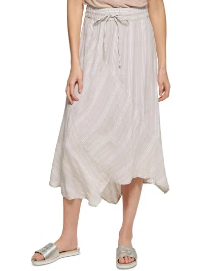 Dkny Womens Linen Striped Midi Skirt In Multi