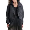 Dkny Coated Satin Puffer Bomber Jacket In Black