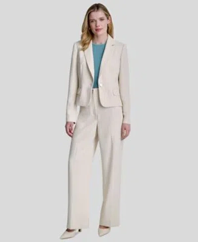 Dkny Womens Long Sleeve Cropped Blazer Short Sleeve Knitted Top Straight Fit Pinstripe Trouser Pants In Neutral