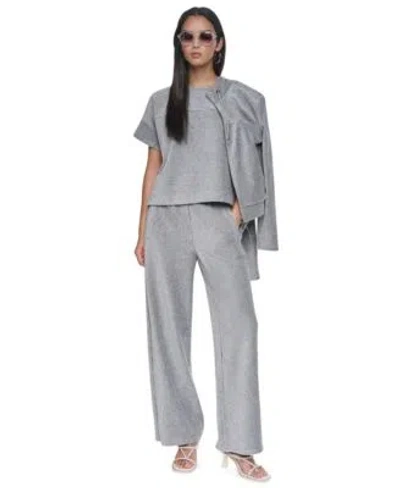 Dkny Womens Long Sleeve Lurex Velvet Jacket Lurex Velvet Knit Scoop Neck Short Dolman Sleeves T Shirt Wid In Gray