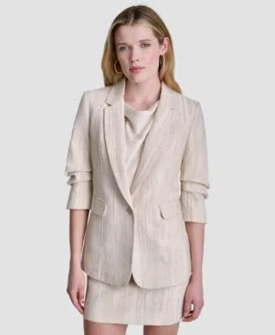 Dkny Womens Long Sleeve Notch Collar Blazer Straight Fit Mini Skirt In Brown