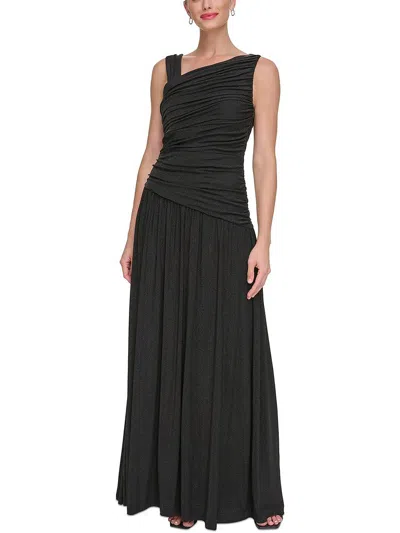 Dkny Women's Metallic-knit Asymmetric-neck Gown In Black