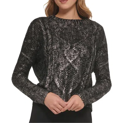Dkny Womens Metallic Crew Neck Pullover Sweater In Black