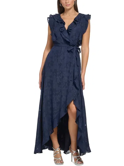 Dkny Womens Metallic Polyester Maxi Dress In Blue