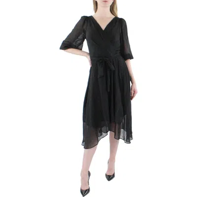Dkny Womens Metallic V-neck Fit & Flare Dress In Black