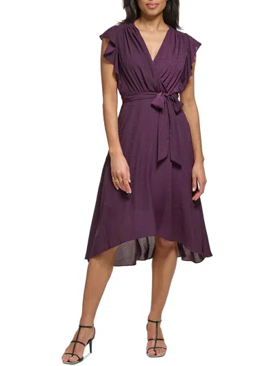 Dkny Womens Midi Flutter Sleeve Midi Dress In Multi