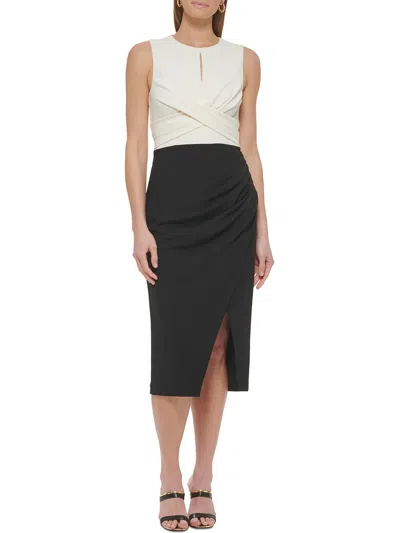 Dkny Womens Midi Ruched Wear To Work Dress In Multi