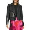 Dkny Womens Mixed Media Asymmetric Motorcycle Jacket In Black