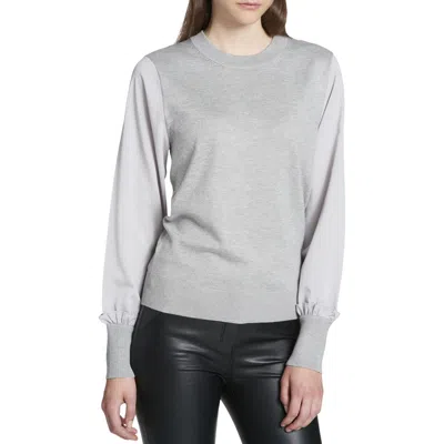 Dkny Womens Mixed Media Knit Pullover Sweater In Grey