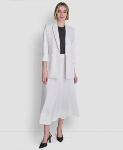 Dkny Womens Mixed Media Sleeveless Sweater Textured Crepe Midi Skirt Open Front Jacket In White
