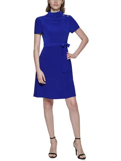 Dkny Womens Mock Neck Polyester Wear To Work Dress In Blue