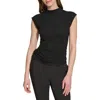 Dkny Petite Ruched High-neck Sleeveless Top In Black