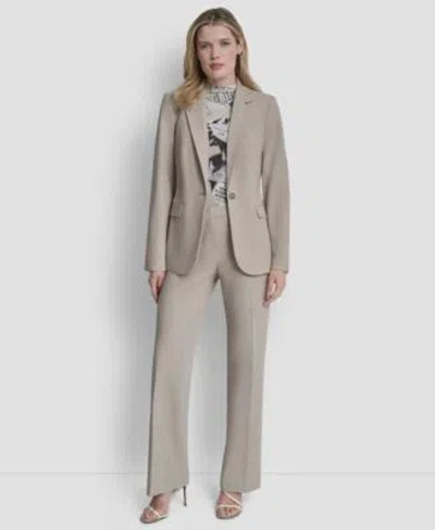 Dkny Womens Newspaper Print One Button Blazer Modern Fit Front Pleated Trousers In Pebble