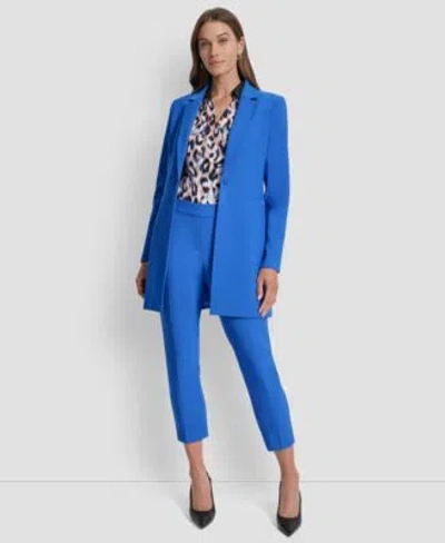 Dkny Womens Notch Collar Jacket Surplice Top Straight Leg Ankle Pants In Blue