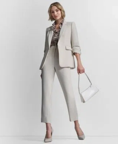 Dkny Womens Notch Collar One Button Jacket Charm Detailed Ankle Length Pants Collared Button Up Blouse In Ecru