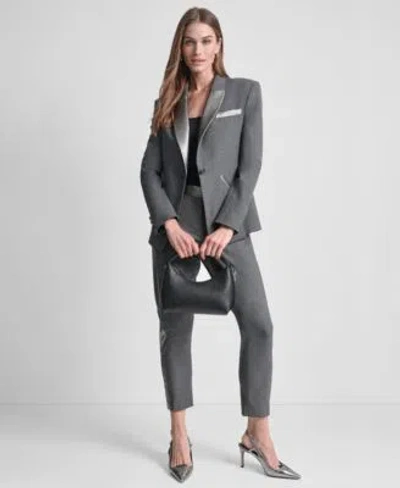 Dkny Womens Notch Collar One Button Tuxedo Jacket Mid Rise Pants In Gray
