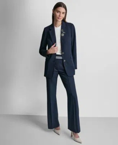 Dkny Womens Notch Lapel Collar Blazer Mid Rise Straight Leg Pants In Blue