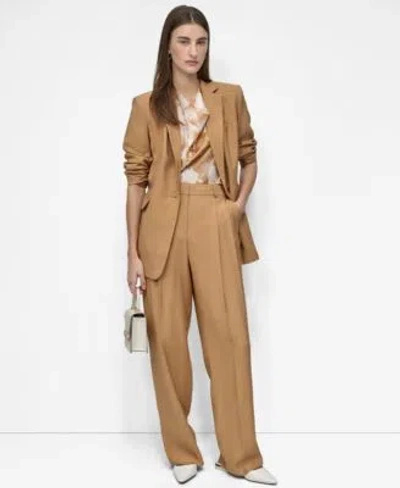 Dkny Womens Notched Collar Blazer Printed Cowlneck Sleeveless Blouse High Waist Pants