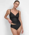 Dkny Womens O Ring Twist Front Tankini Top Bottoms In Black