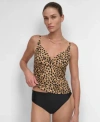 Dkny Womens O Ring Twist Front Tankini Top Bottoms In Snow Leopard
