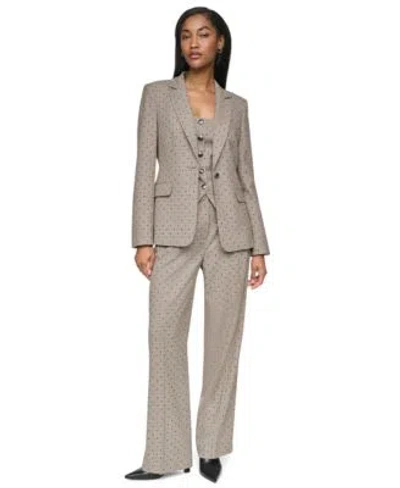 Dkny Womens One Button Notch Collar Blazer High Rise Straight Leg Full Length Pants In Travertine,black Multi