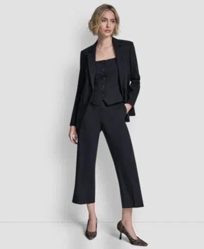 Dkny Womens One Button Notch Collar Jacket Button Front Vest Top Pintuck Straight Fit Pants In Black