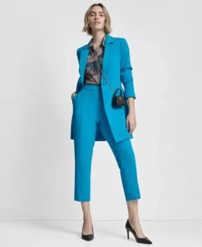 Dkny Womens One Button Topper Long Sleeves Jacket Mid Rise Elastic Back Ankle Pants Balloon Sleeve Shirt In Blue