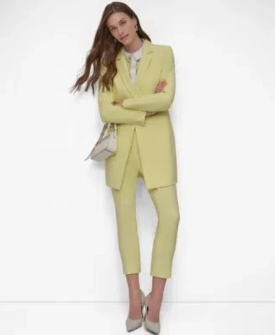 Dkny Womens One Button Topper Printed Sleeveless Collared Blouse Flat Front Straight Leg Ankle Pants In Light Lemon