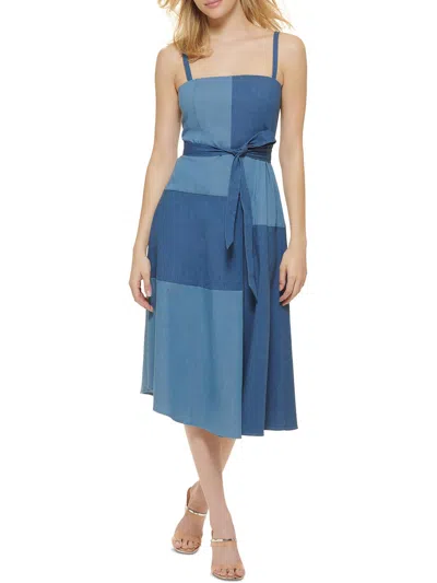 Dkny Womens Patchwork Cotton Sundress In Blue