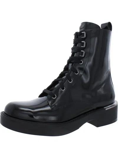 Dkny Womens Patent Leather Casual Combat & Lace-up Boots In Black