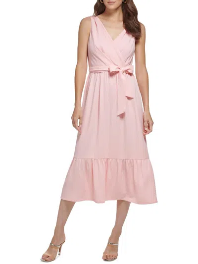 Dkny Womens Patterned Surplice Midi Dress In Pink