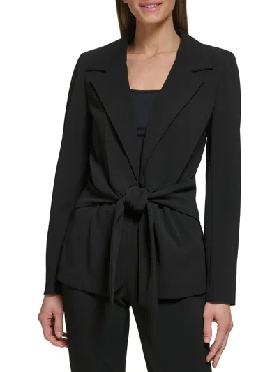Dkny Womens Peak Lapel Tie Front Suit Jacket In Black