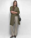 Dkny Womens Perforated Long Sleeve Anarak Jacket Front Seam Pull On Trousers Textured Knit Short Sleeve C In Pebble