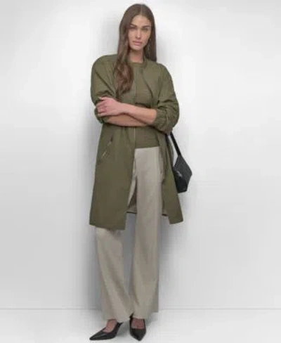 Dkny Womens Perforated Long Sleeve Anarak Jacket Front Seam Pull On Trousers Textured Knit Short Sleeve C In Pebble