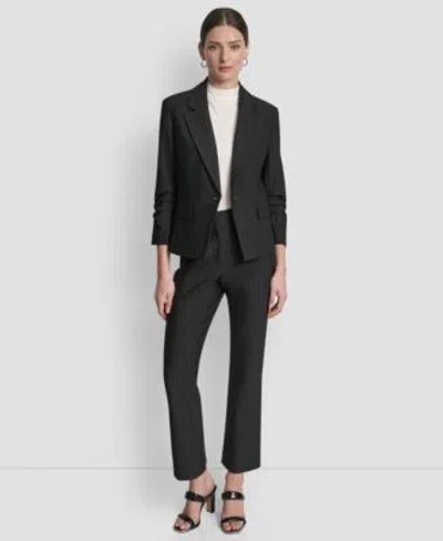 Dkny Womens Pinstripe Ruched Sleeve One Button Blazer Womens Mid Rise Pinstripe Pants In Black