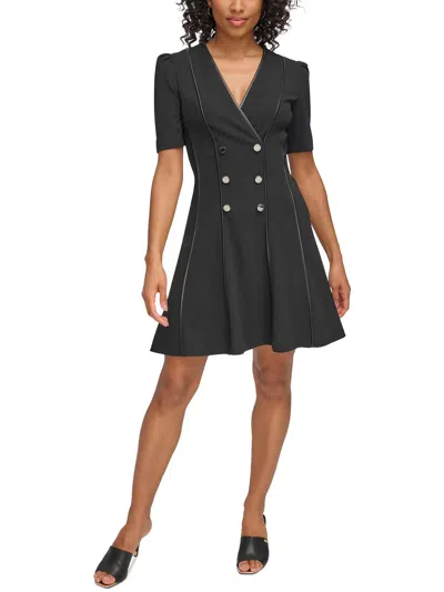 Dkny Womens Piping Polyester Fit & Flare Dress In Black