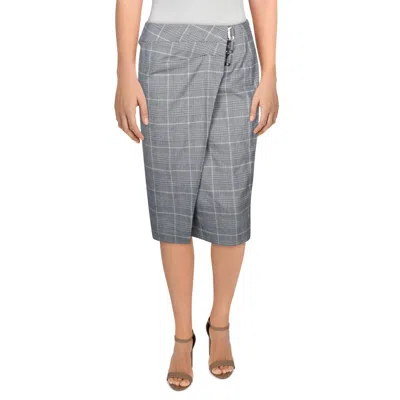 Dkny Womens Plaid Above Knee Wrap Skirt In Blue