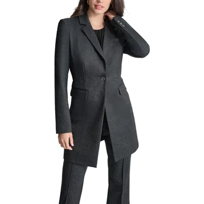 Dkny Womens Plaid Polyester One-button Blazer In Blk,ivy