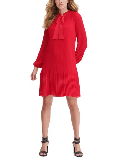 Dkny Womens Pleated Midi Shift Dress In Red