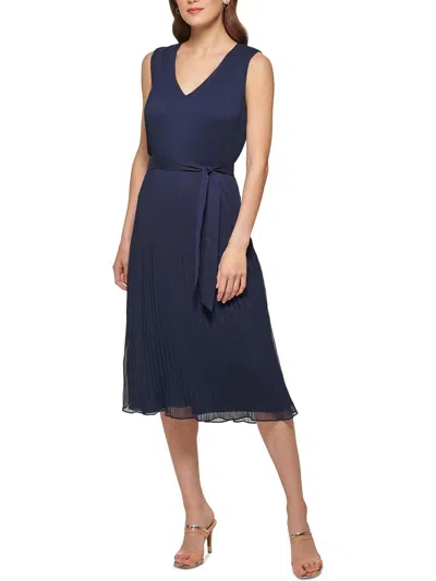 Dkny Womens Pleated Polyester Midi Dress In Blue