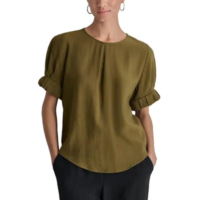 Dkny Womens Pleated Puff Sleeve Pullover Top In Dark Olive