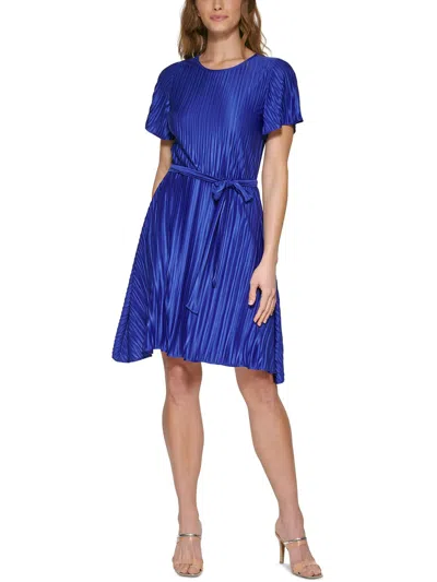 Dkny Womens Pleated Tie Waist Midi Dress In Blue