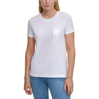 Dkny Womens Pocket Sequined T-shirt In White
