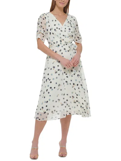 Dkny Womens Polka Dot Polyester Midi Dress In White